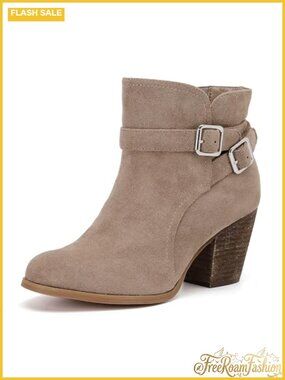 Wide Width Ankle Boots Vegan Suede Block Heel Side Zipper Booties